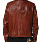 Brown Leather Button Down Men Biker Jacket