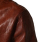 Brown Leather Button Down Men Biker Jacket