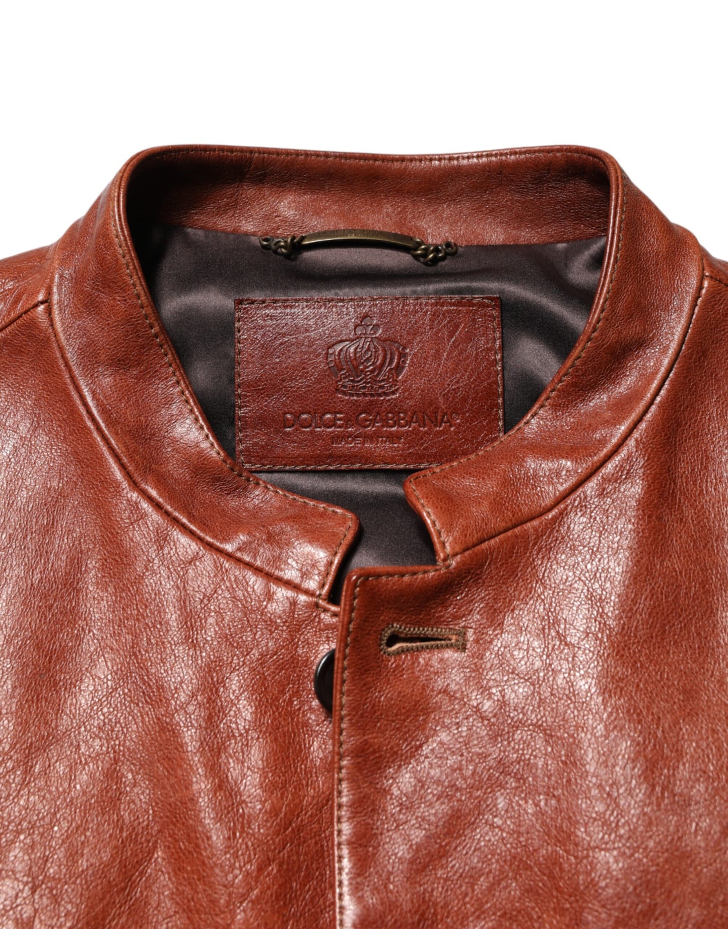 Brown Leather Button Down Men Biker Jacket