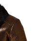 Bronze Leather Fur Full Zip Men Biker Jacket