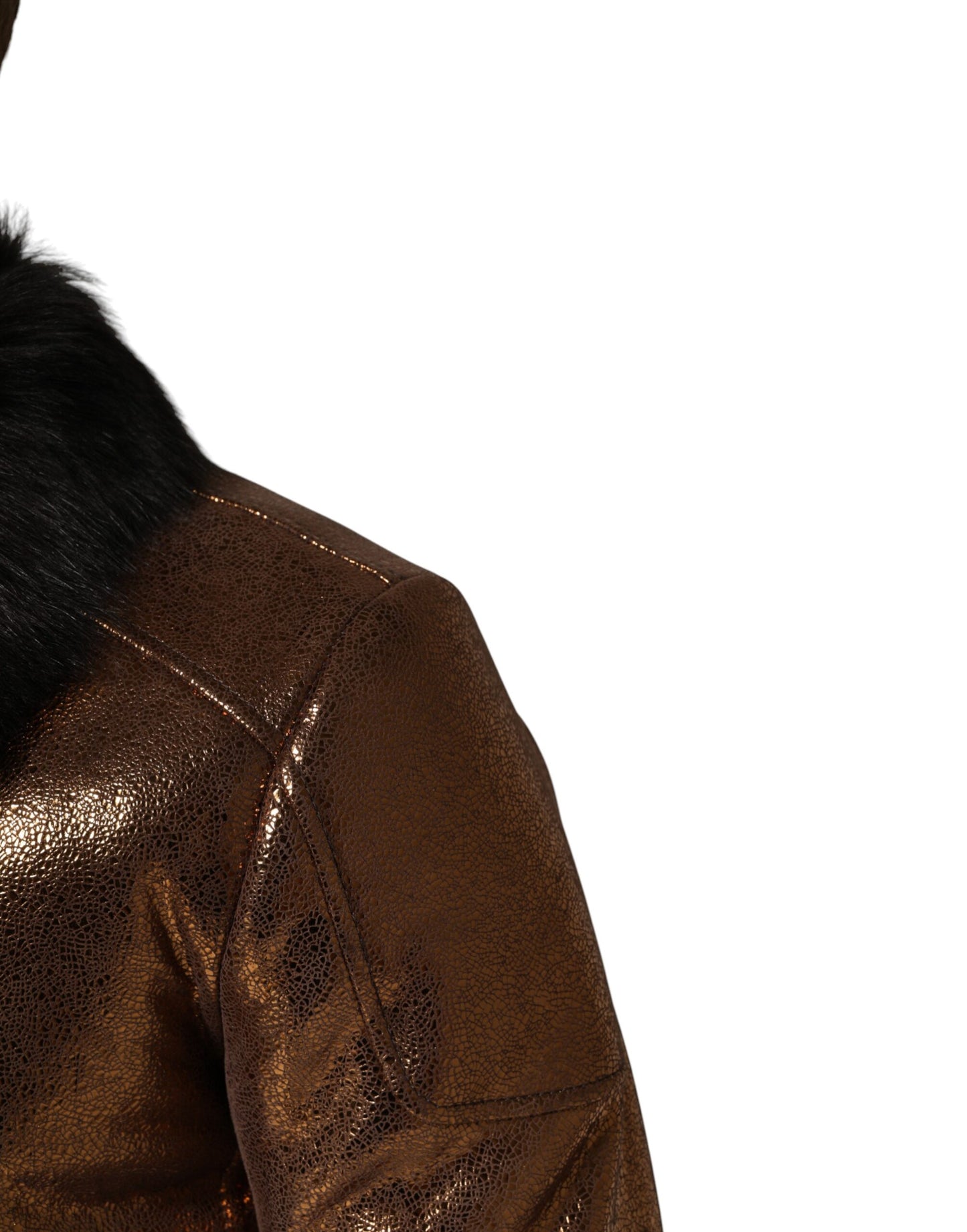 Bronze Leather Fur Full Zip Men Biker Jacket