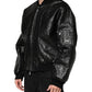 Black Cellulose Leather FullZip Biker Jacket
