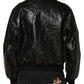 Black Cellulose Leather FullZip Biker Jacket