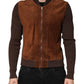 Brown Velvet Calfskin Full Zip Biker Jacket