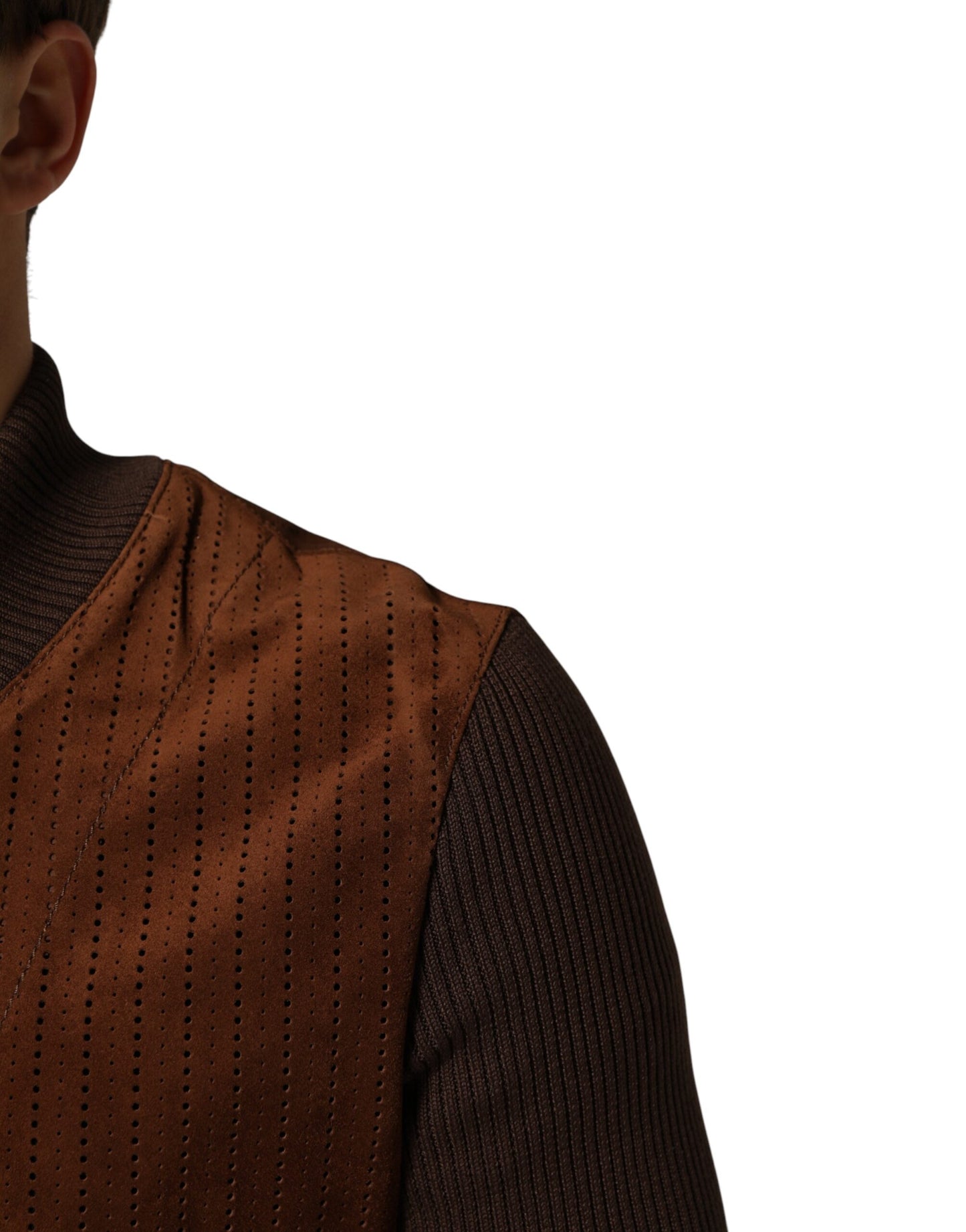 Brown Velvet Calfskin Full Zip Biker Jacket