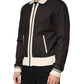 Brown Contrast Stripe Men Bomber Jacket