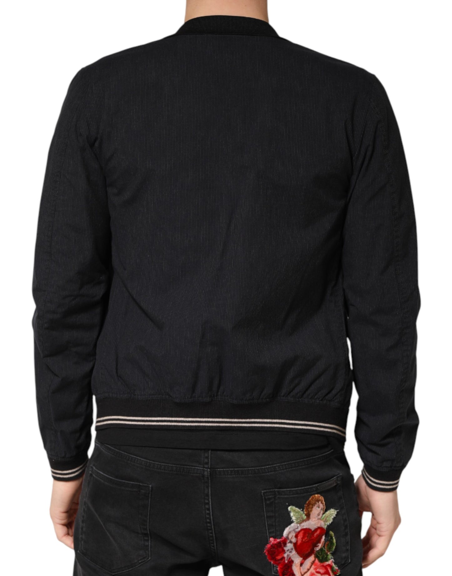 Dark Blue Cotton Full Zip Bomber Men Jacket