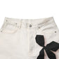 White Straight Bow Details Denim Casual Jeans