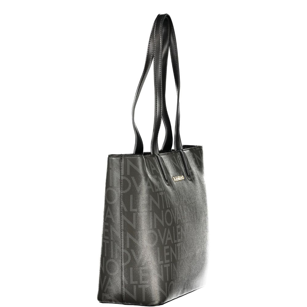 "Black Polyurethane Women Handbag with Internal Pockets"