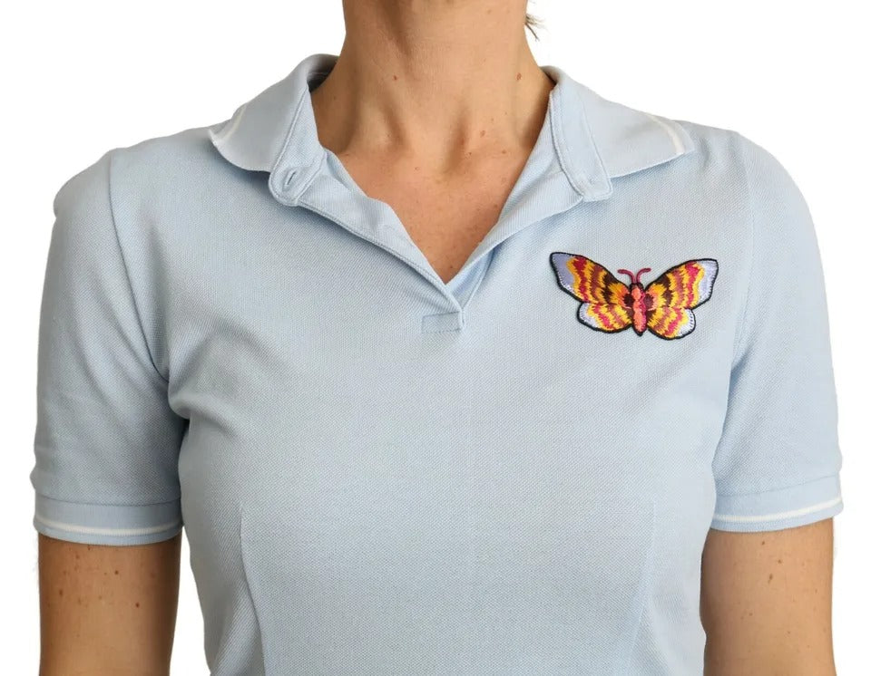 Blue Butterfly Polo T-shirt Cotton Top