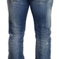 Blue Washed Tattered Straight Fit Casual Denim Jeans