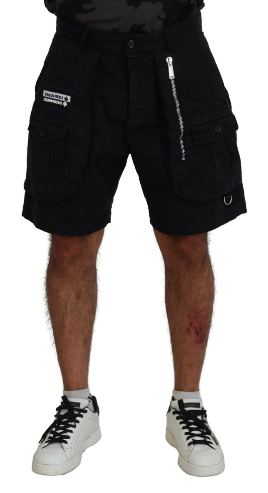 Black Cotton Cargo Boxer Above Knee Shorts