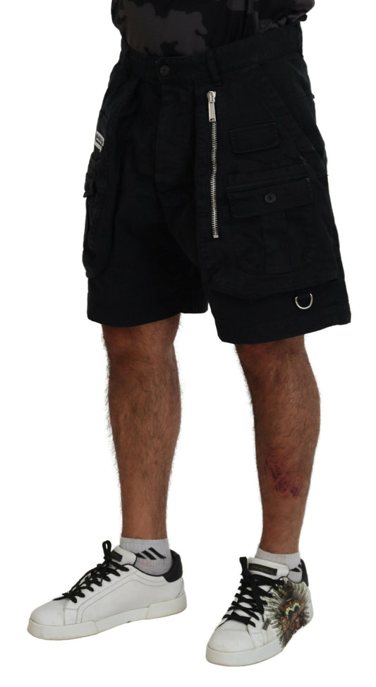 Black Cotton Cargo Boxer Above Knee Shorts