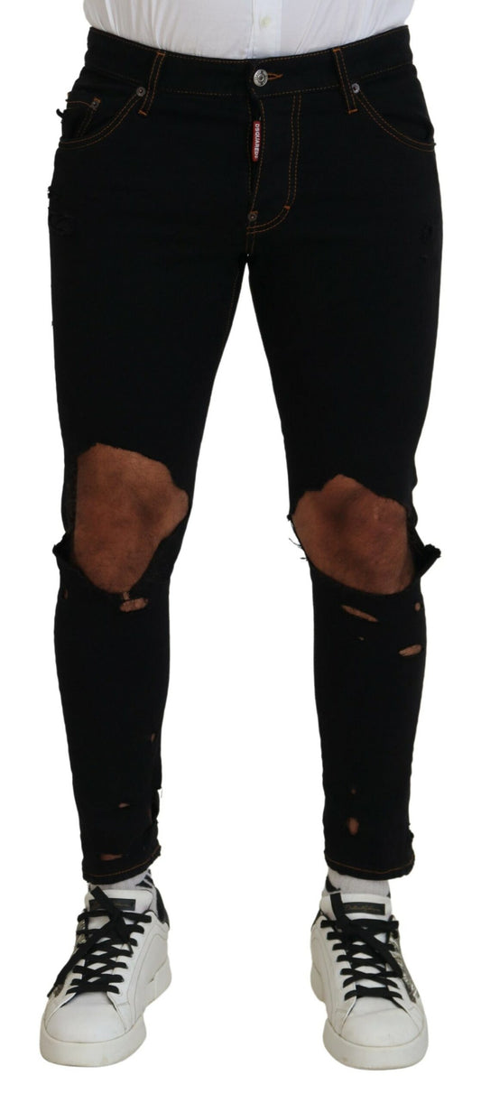 Black Cotton Tattered Skinny Casual Denim Jeans