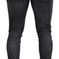 Gray Washed Green Print Skinny Casual Denim Jeans