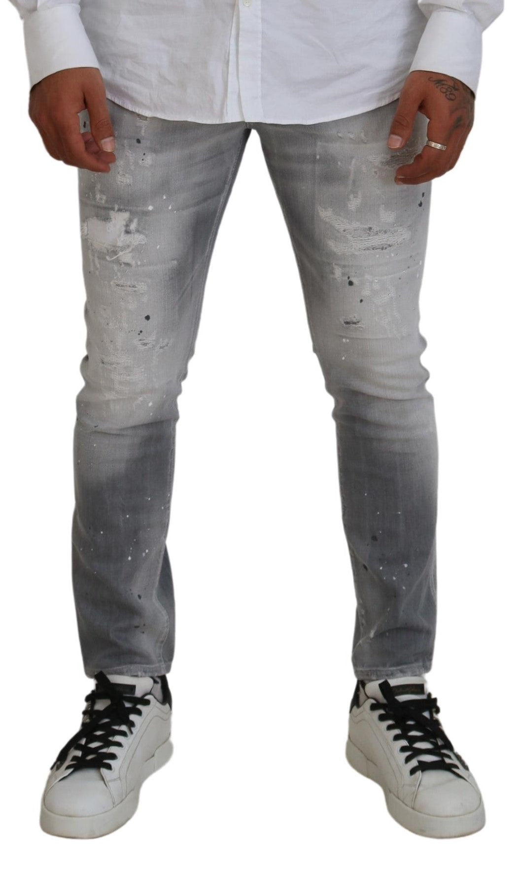 Gray Washed Cotton Slim Fit Casual Men Denim Jeans