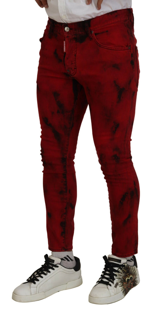 Red Cotton Tie Dye Skinny Casual Denim Jeans