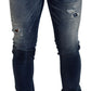 Blue Washed Cotton Tattered Skinny Denim Jeans