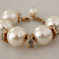 Opulent Gold Tone Bracelet with Crystals and Pearls