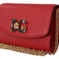 Elegant Red Leather Shoulder Bag with Gold Details