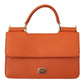 Exquisite Orange Leather Clutch with Gold Accents