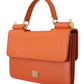 Exquisite Orange Leather Clutch with Gold Accents