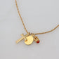 Elegant Gold Tone Charm Necklace with Cross Pendant