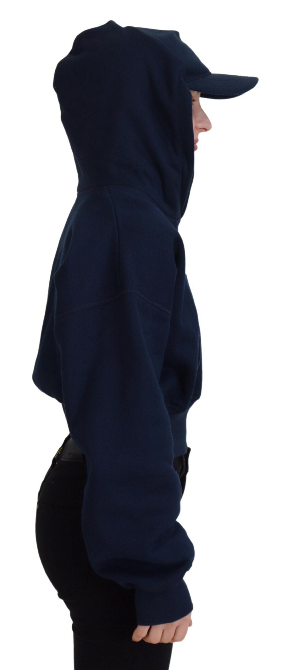 Blue Logo Print Hooded Cap Long Sleeve Sweater