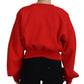 Red Logo Print Women Crew Neck Long Sleeve Sweater