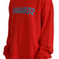 Red Cotton Printed Crew Neck Long Sleeve Sweater