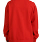 Red Cotton Printed Crew Neck Long Sleeve Sweater