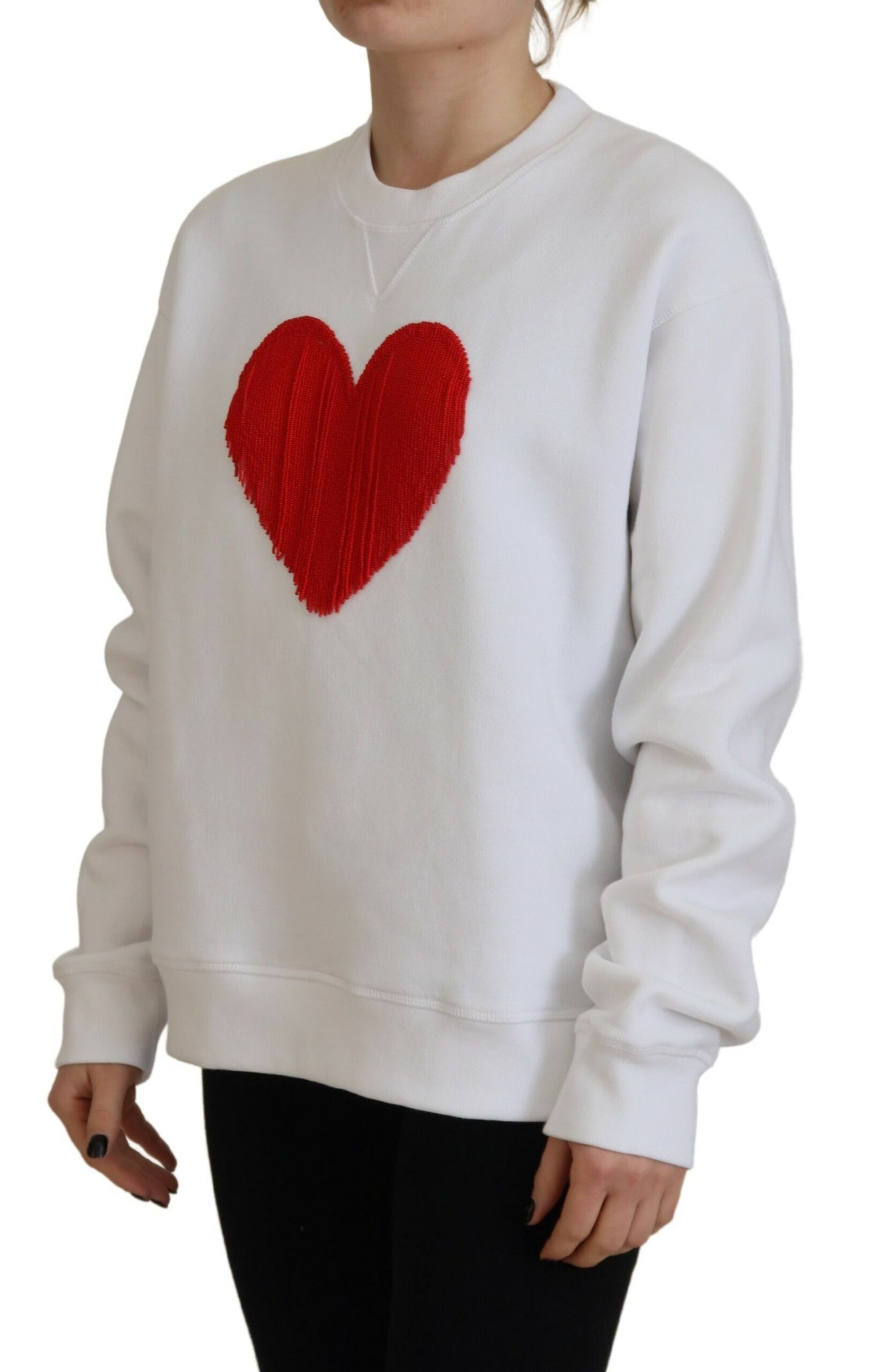 White Cotton Heart Fringe Long Sleeve Sweater