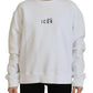 White Cotton Printed Long Sleeve Crew Neck Sweater