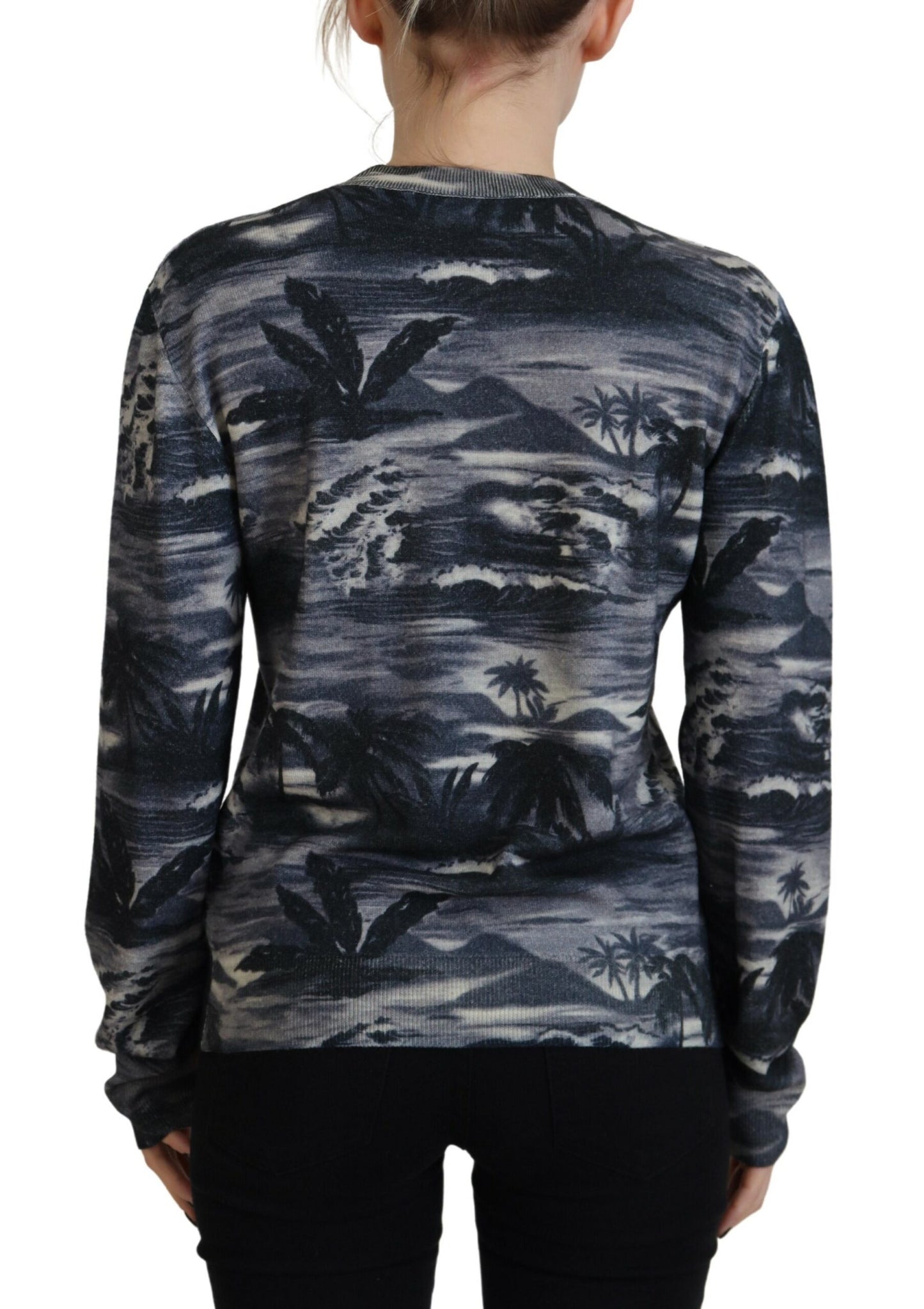 Black Long Sleeve Thunder Sky Print Casual Sweater