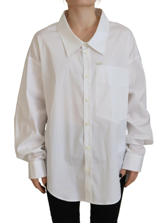 White Cotton Button Down Collared Dress Shirt Top