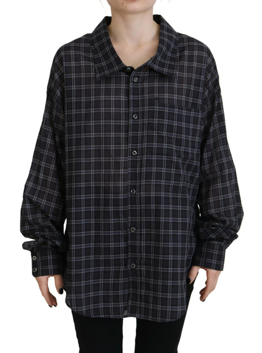 Black Checkered Collared Button Long Sleeves Shirt