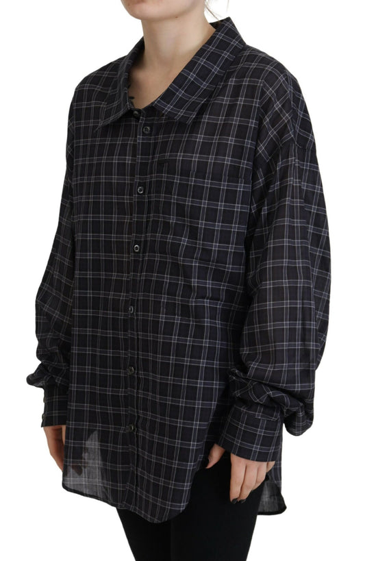 Black Checkered Collared Button Long Sleeves Shirt