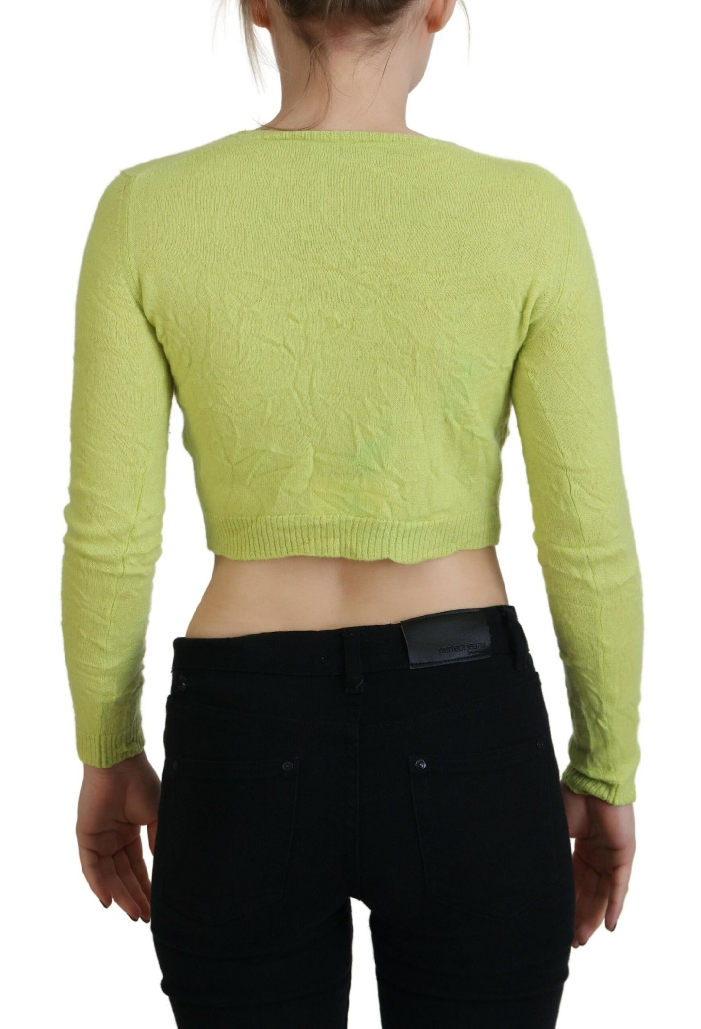 Yellow Green Cashmere Long Sleeves Cropped Sweater