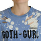 Blue Goth Gurl Print Black Lace Cotton Tee T-shirt