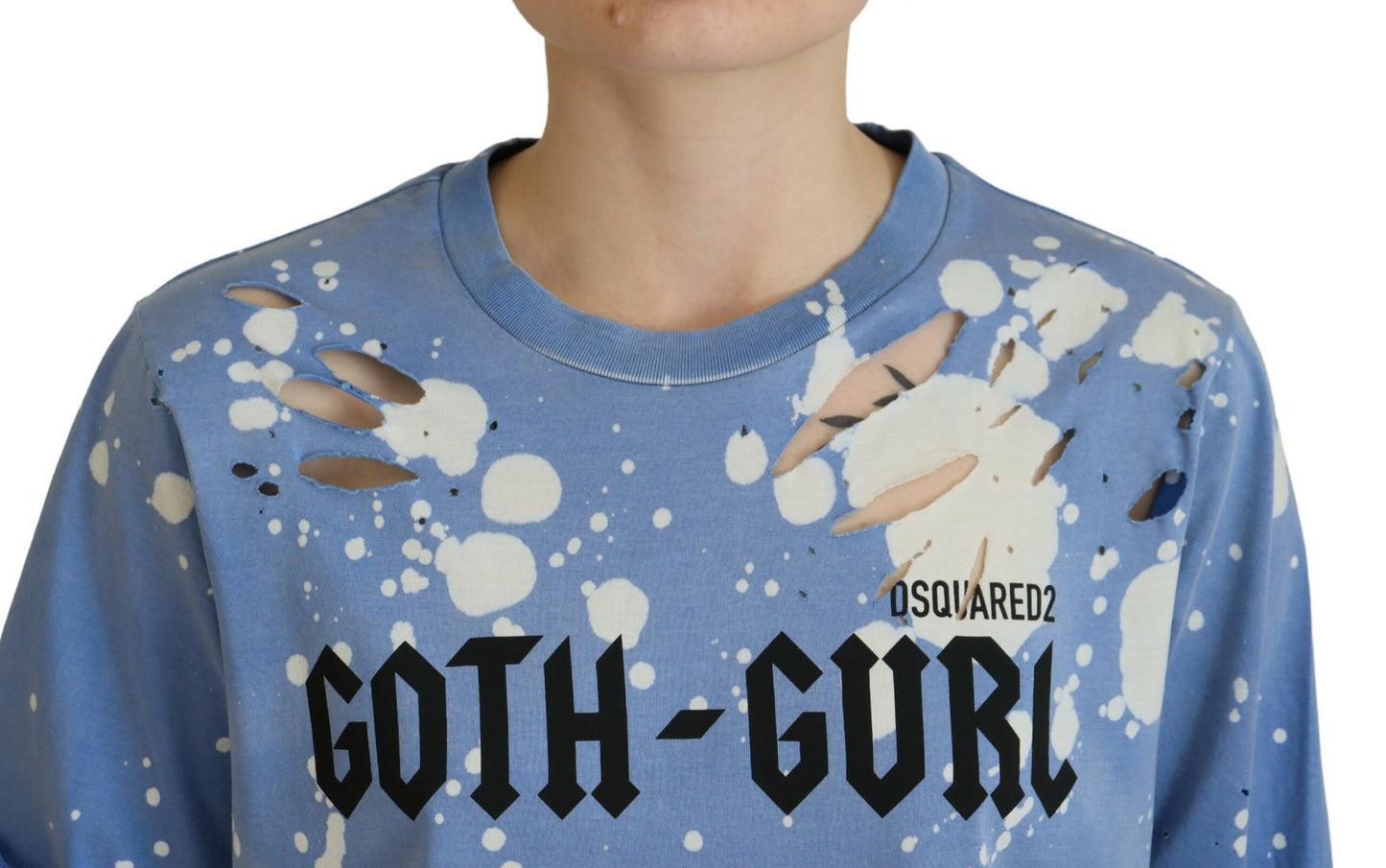 Blue Goth Gurl Print Black Lace Cotton Tee T-shirt