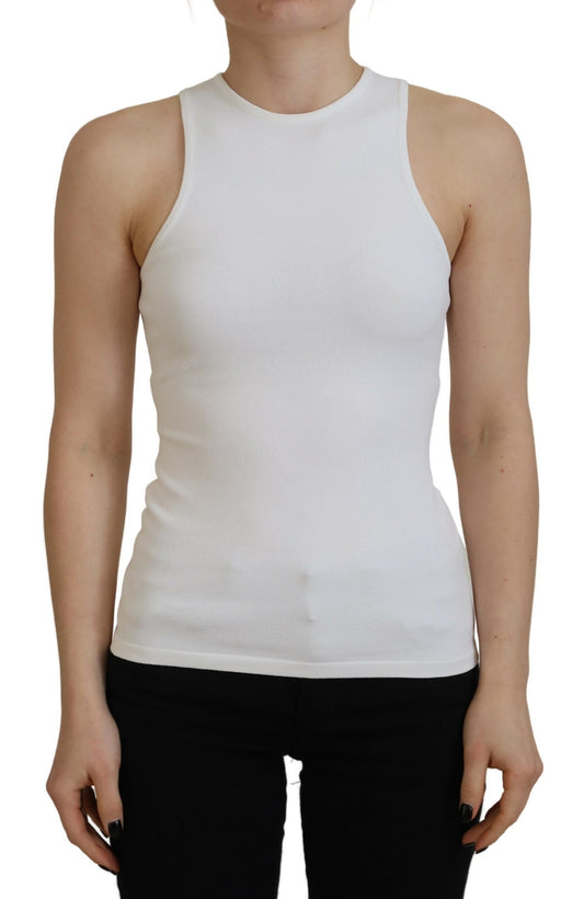 White Viscose Sleeveless Round Neck Tank T-shirt