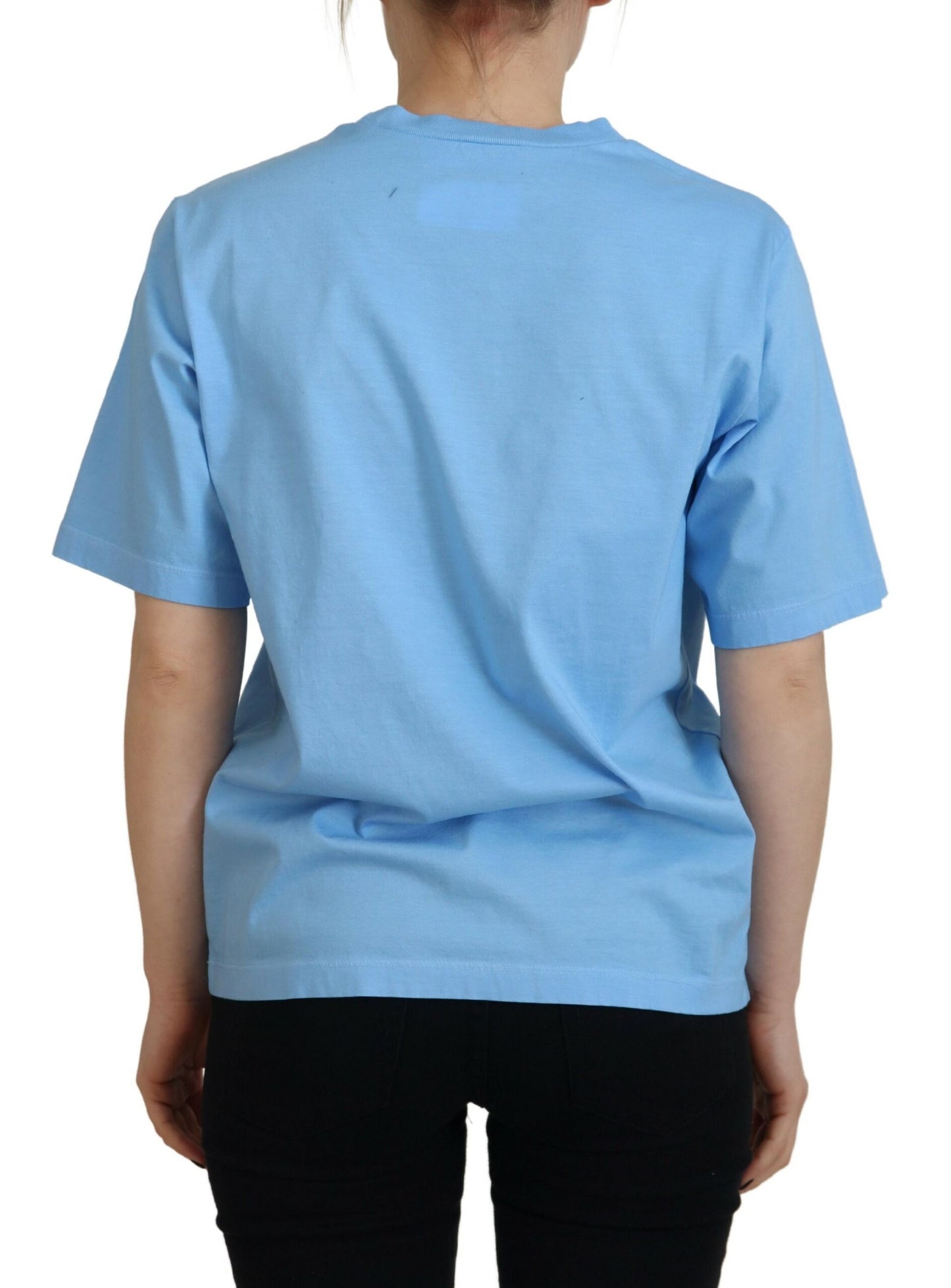 Blue Logo Print Cotton Crewneck Short Sleeve T-shirt