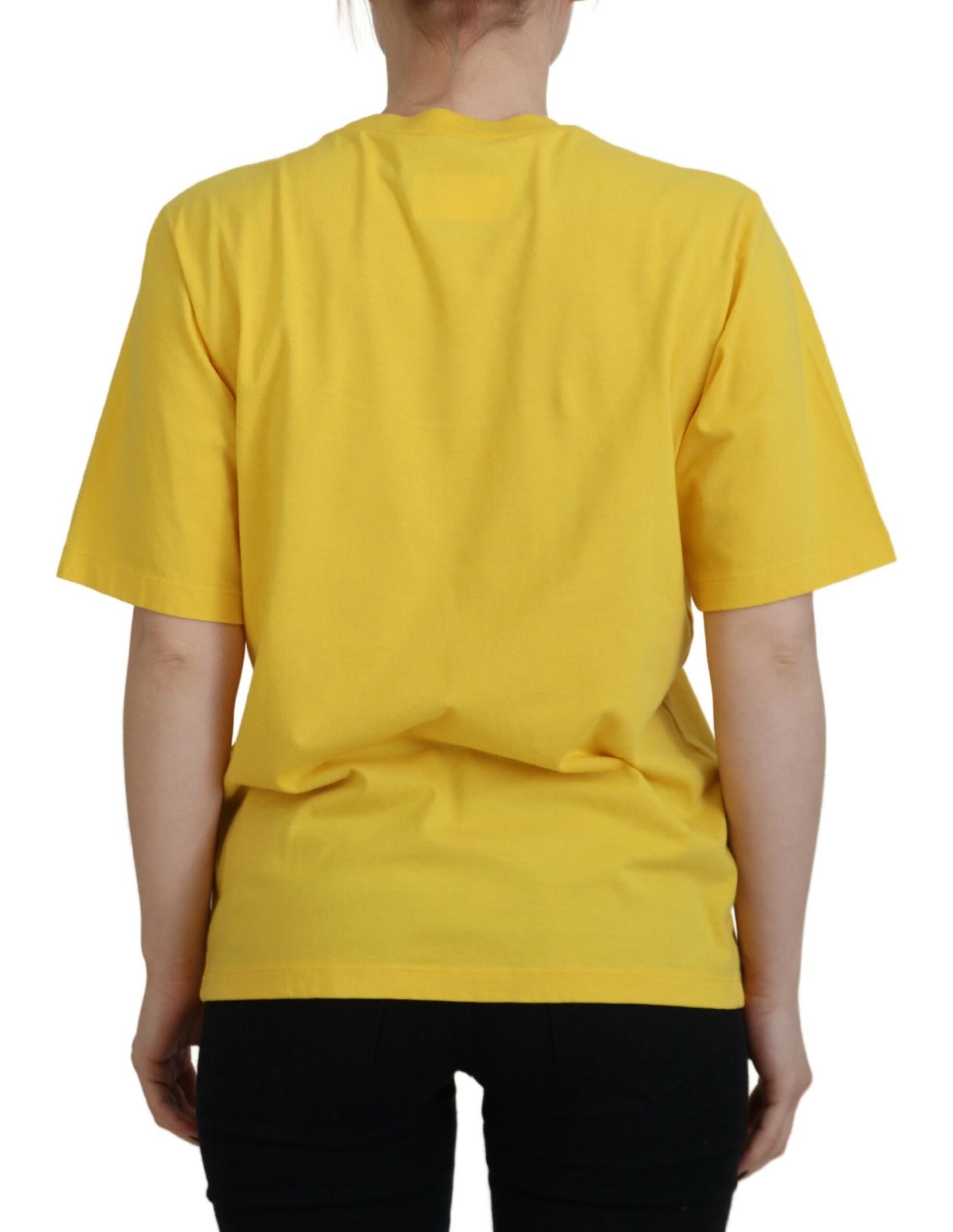 Yellow Logo Print Cotton Crewneck Easy Tee T-shirt