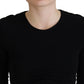 Black Viscose Cropped Round Neck Long Sleeves Top