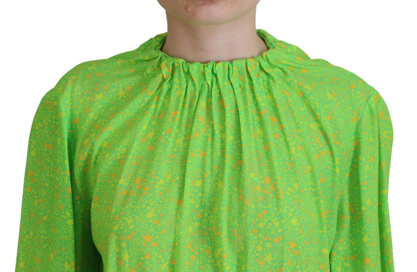 Green Stars Print Viscose Long Sleeves Blouse Top
