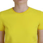 Yellow Nylon Short Sleeves Round Neck Mini Dress