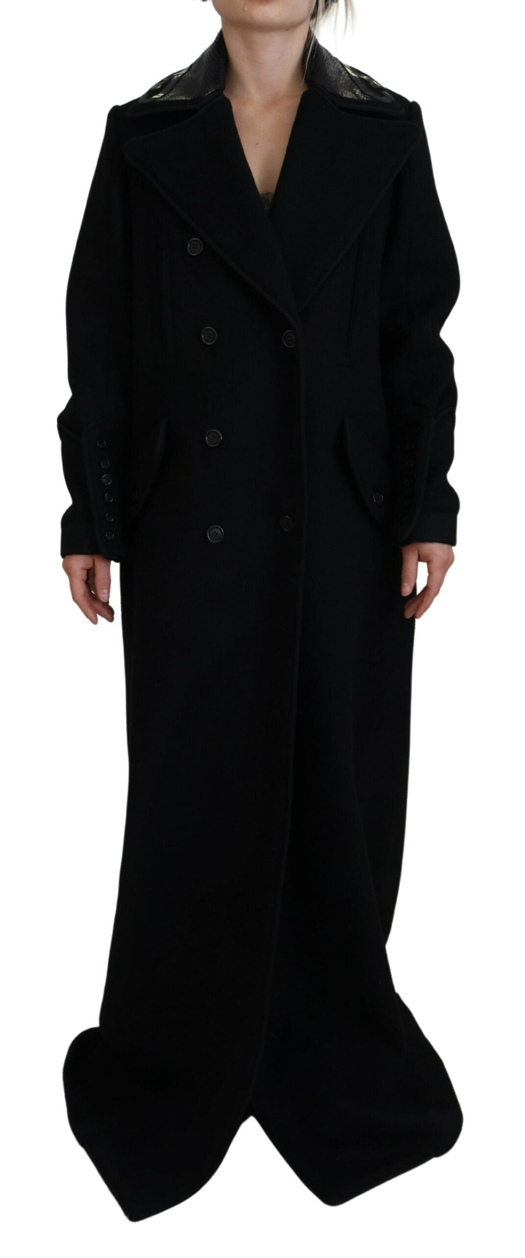 Black Double Breasted Long Coat Jacket