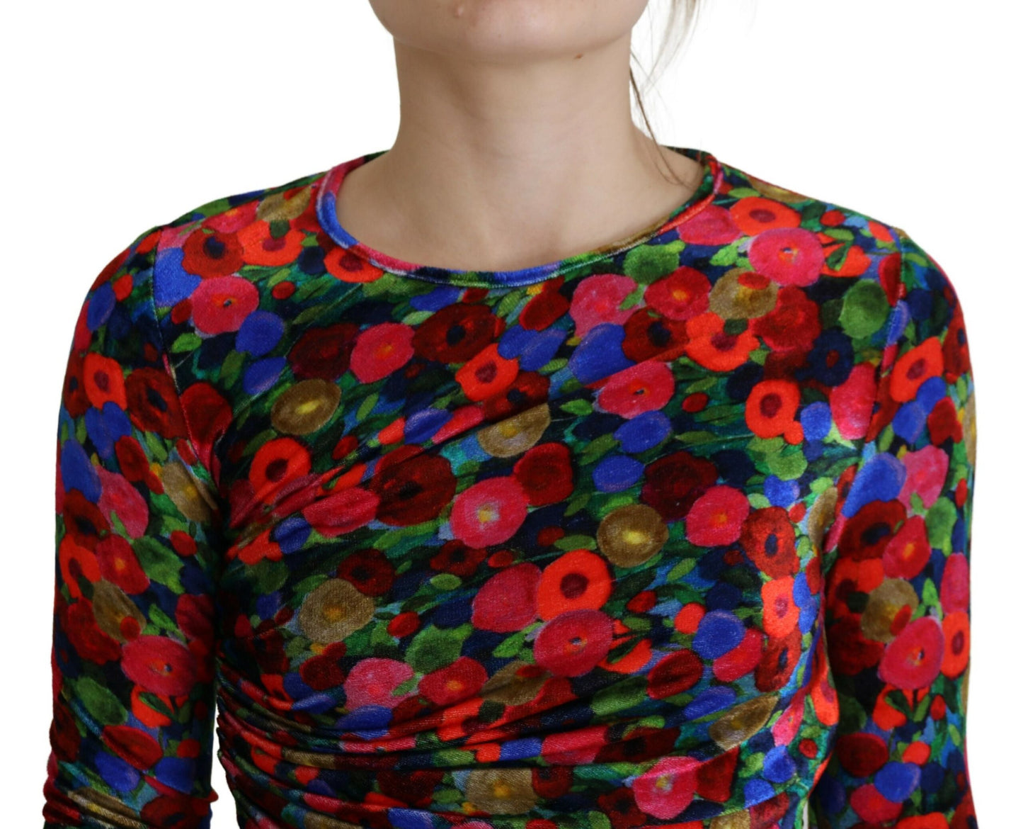 Multicolor Floral Bodycon Ruched Mini Dress