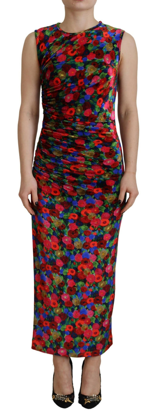 Multicolor Floral Bodycon Ruched Maxi Dress