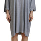 Gray Crystal Embellished Cotton Long Sleeves Dress